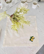 Serviette de table en lin brodée Citron, beige, carrée 40x40 cm (16x16 pouces)