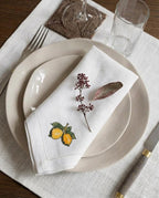 Serviette de table en lin brodée Citron, beige, carrée 40x40 cm (16x16 pouces)