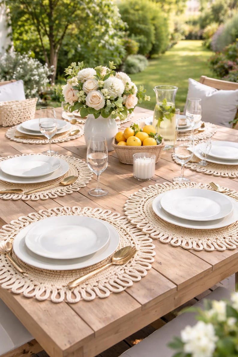 Sets de table en jute crème 33 cm – Ronds faits main