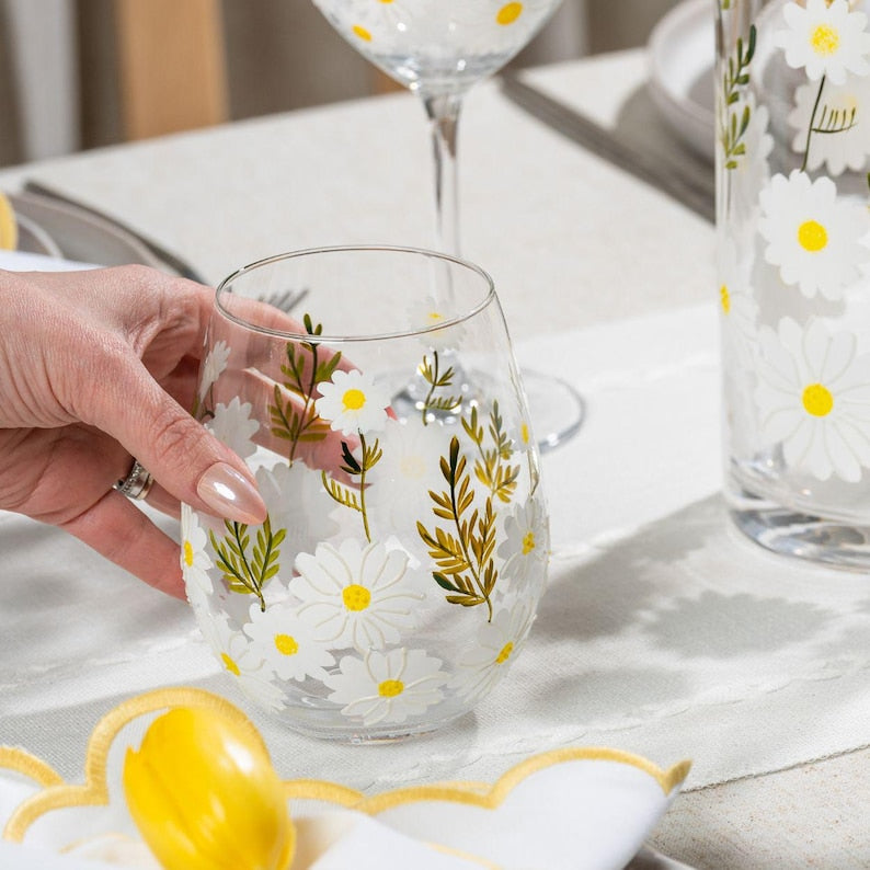 Ensemble de verres à marguerite peints à la main (2 pièces)