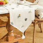 Lin Rustique Chemin de Table Triangulaire avec Broderie Floral et Glands