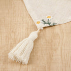 Lin Rustique Chemin de Table Triangulaire avec Broderie Floral et Glands