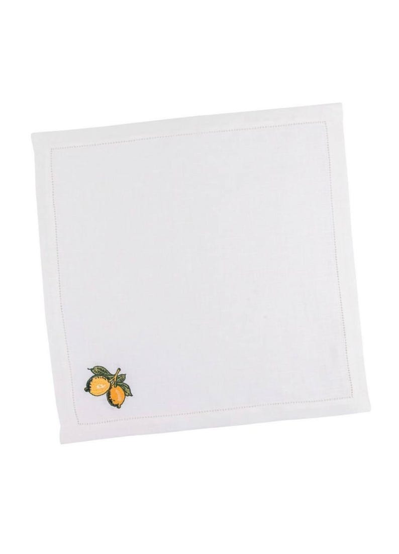 Serviette de table en lin brodée Citron, beige, carrée 40x40 cm (16x16 pouces)