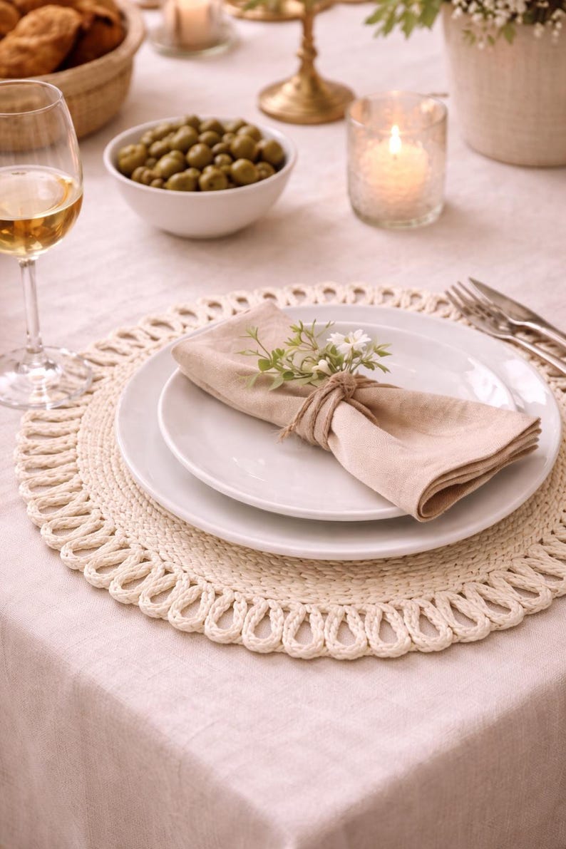Sets de table en jute crème 33 cm – Ronds faits main