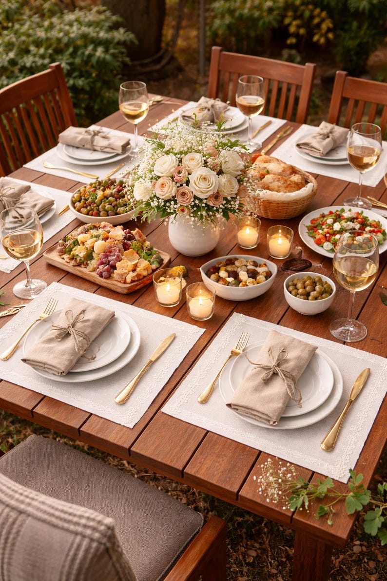 Lot de 6 sets de table en lin blanc, 30 x 40 cm, avec bordure en dentelle