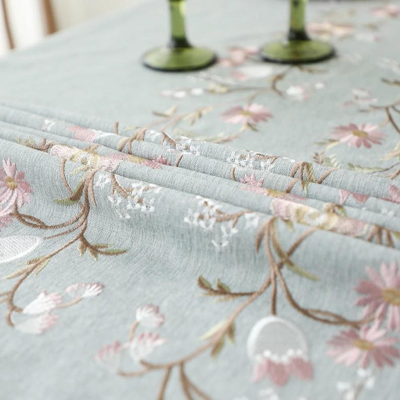 Nappe en lin et coton avec glands, décoration de table à manger botanique