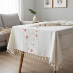 Nappe en lin et coton avec glands, décoration de table à manger botanique