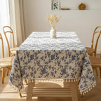 Nappe en lin et coton avec glands, décoration de table à manger botanique