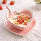 Ensemble de bols cœur fraise, céramique, cuillère assiette vaisselle kawaii