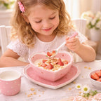 Ensemble de bols cœur fraise, céramique, cuillère assiette vaisselle kawaii