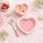 Ensemble de bols cœur fraise, céramique, cuillère assiette vaisselle kawaii