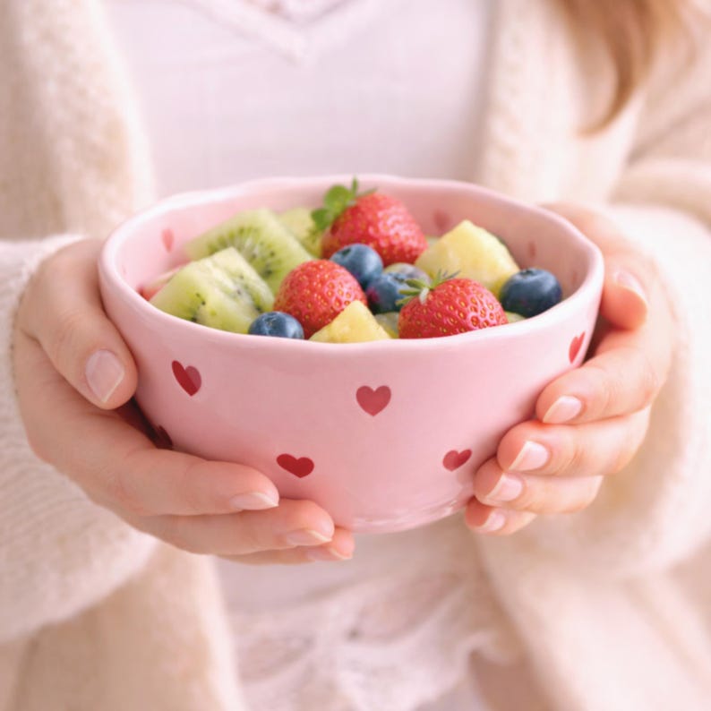Bol en céramique coeur rose 15,7 cm pour dessert, salade, céréale