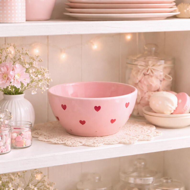Bol en céramique coeur rose 15,7 cm pour dessert, salade, céréale