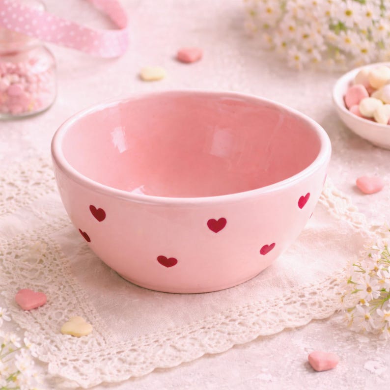 Bol en céramique coeur rose 15,7 cm pour dessert, salade, céréale