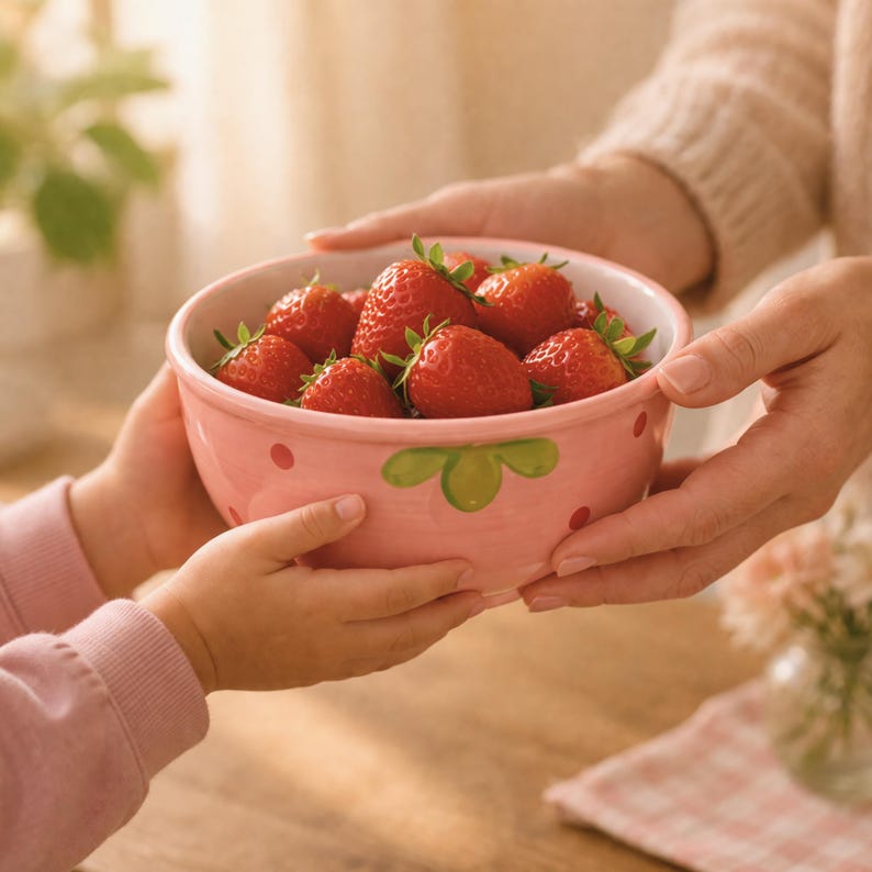 Bol en céramique aux fraises, bol à ramen kawaii, 15.9 cm, passe au micro-ondes