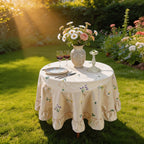 Nappe en coton brodée lavande abricot avec bord à volants Housse de table florale