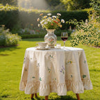 Nappe en coton brodée lavande abricot avec bord à volants Housse de table florale