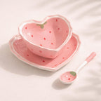 Ensemble de bols cœur fraise, céramique, cuillère assiette vaisselle kawaii