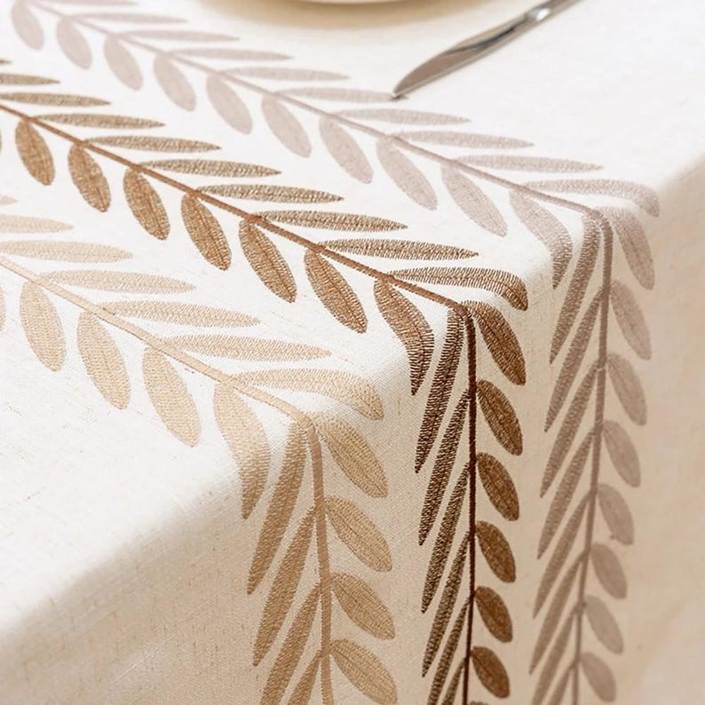Nappe en lin et coton avec glands, décoration de table à manger botanique