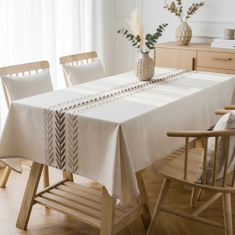 Nappe en lin et coton avec glands, décoration de table à manger botanique