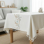 Nappe en lin et coton avec glands, décoration de table à manger botanique