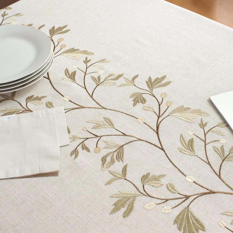 Nappe en lin et coton avec glands, décoration de table à manger botanique