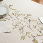 Nappe en lin et coton neutre avec pompons, décoration de table à manger