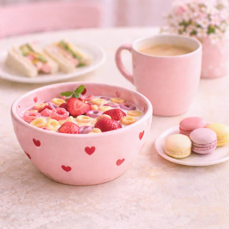 Bol en céramique coeur rose 15,7 cm pour dessert, salade, céréale