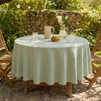 Nappe ronde en lin à rayures 90 pouces, Nappe rectangulaire délavée, Nappes de fête rouge orange-vert