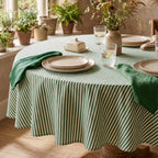 Nappe ronde en lin à rayures 90 pouces, Nappe rectangulaire délavée, Nappes de fête rouge orange-vert