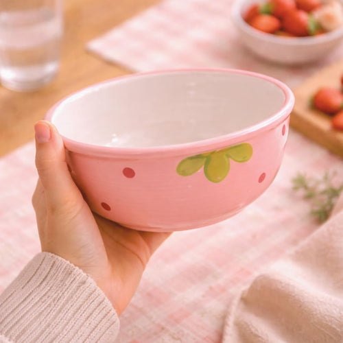 Bol en céramique aux fraises, bol à ramen kawaii, 15.9 cm, passe au micro-ondes