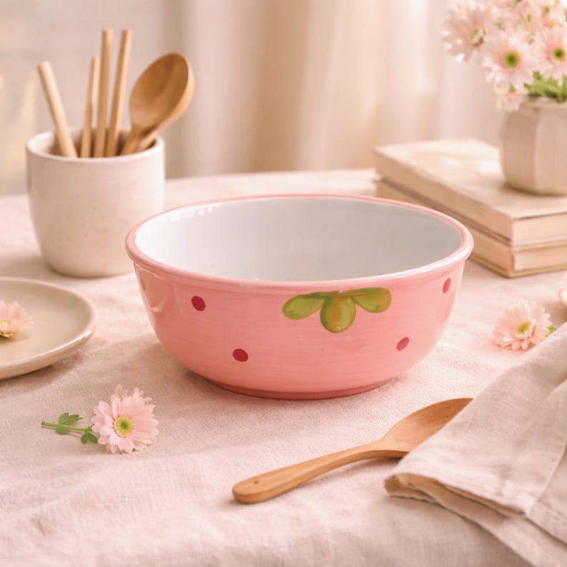 Bol en céramique aux fraises, bol à ramen kawaii, 15.9 cm, passe au micro-ondes