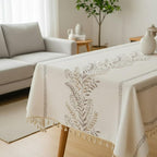 Nappe en lin et coton avec glands, décoration de table à manger botanique