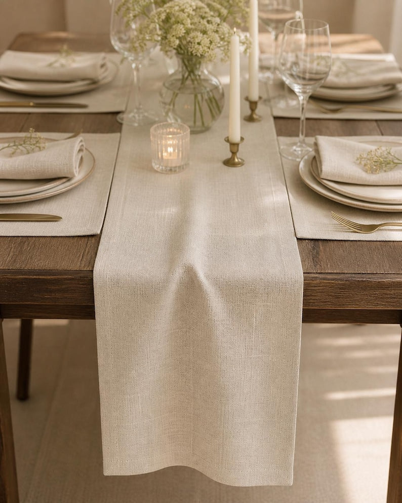 Chemin de table en lin pour mariage, dimensions multiples