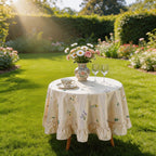 Nappe en coton brodée lavande abricot avec bord à volants Housse de table florale
