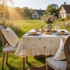 Nappe en coton brodée lavande abricot avec bord à volants Housse de table florale