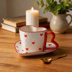 Ensemble tasse et soucoupe coeur en céramique rose 300 ml pour café thé