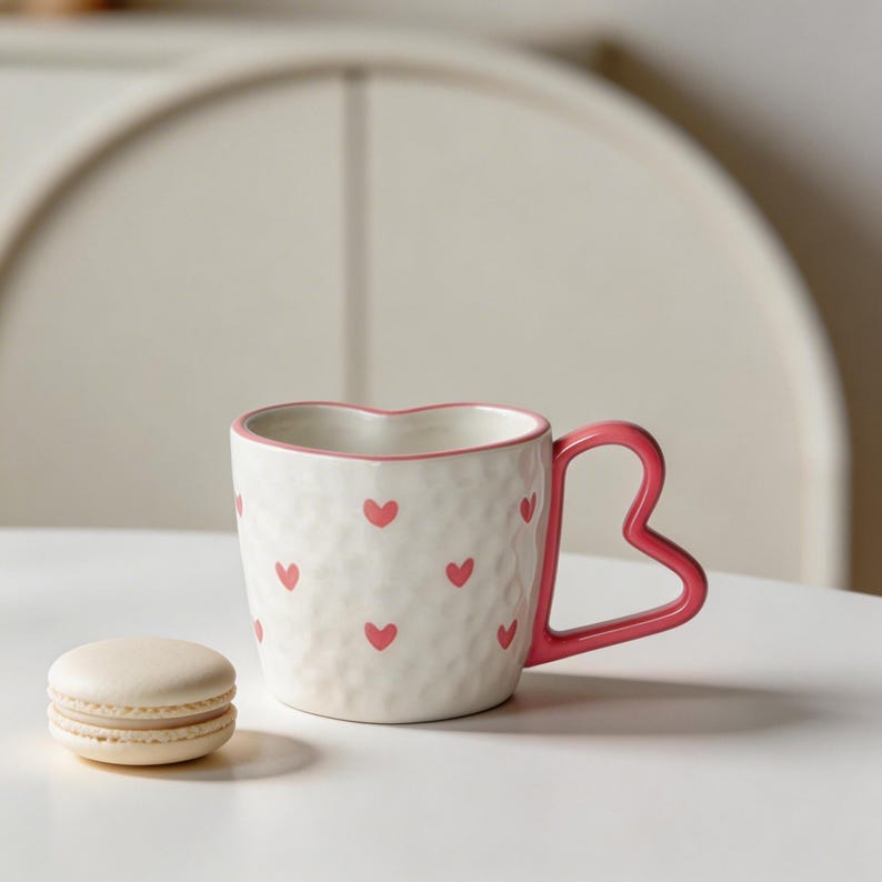 Ensemble tasse et soucoupe coeur en céramique rose 300 ml pour café thé