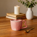 Ensemble tasse et soucoupe en céramique en forme de cœur, rose et blanc, 300 ml, pour café et thé