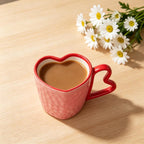 Tasse en céramique en forme de coeur rouge 10 oz avec soucoupe, ensemble café thé romantique