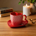 Tasse en céramique en forme de coeur rouge 10 oz avec soucoupe, ensemble café thé romantique