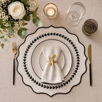 Set de table en lin festonné noir brodé décoration salle à manger 36x36 cm