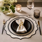 Set de table en lin festonné noir brodé décoration salle à manger 36x36 cm