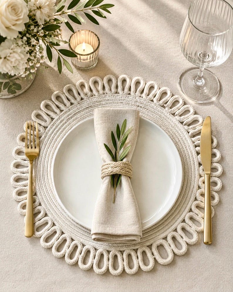 Sets de table en jute crème 33 cm – Ronds faits main