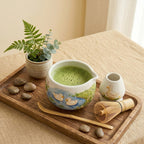 Bol à matcha Katakuchi Chawan avec bec verseur et porte-fouet - Service à thé en céramique décoré d'un canard peint à la main