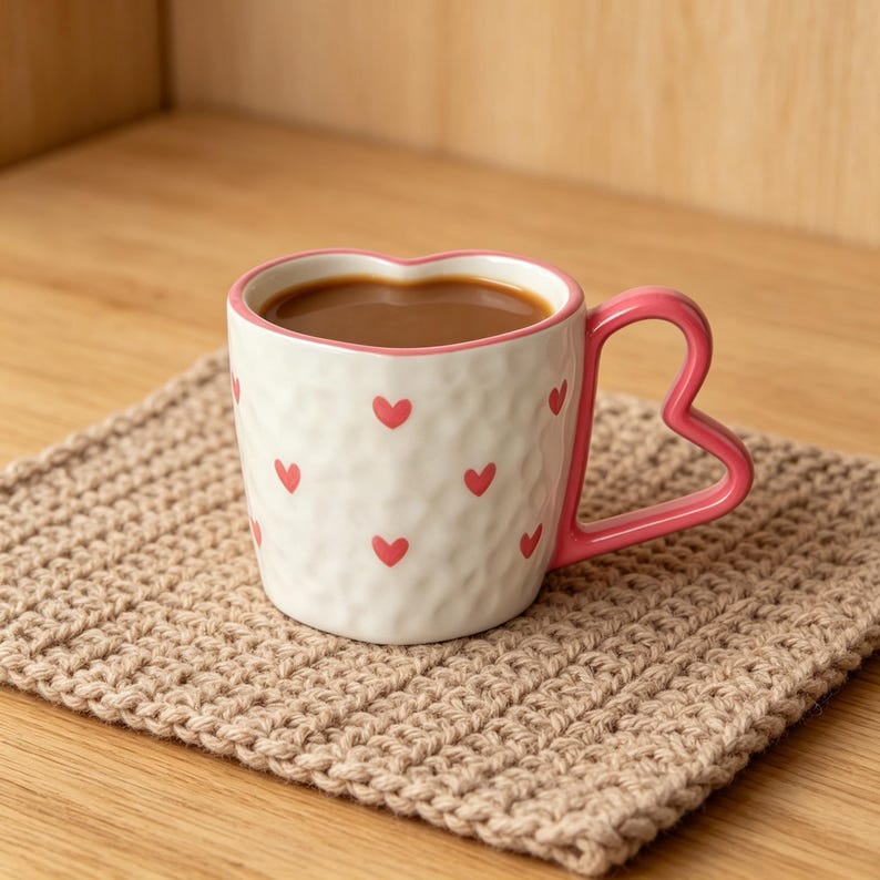 Ensemble tasse et soucoupe coeur en céramique rose 300 ml pour café thé