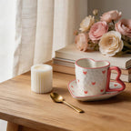 Ensemble tasse et soucoupe coeur en céramique rose 300 ml pour café thé