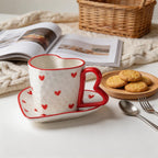 Ensemble tasse et soucoupe coeur en céramique rose 300 ml pour café thé