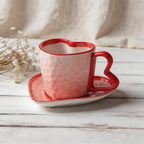 Tasse en céramique en forme de coeur rouge 10 oz avec soucoupe, ensemble café thé romantique