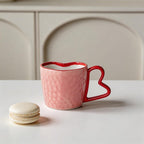 Tasse en céramique en forme de coeur rouge 10 oz avec soucoupe, ensemble café thé romantique